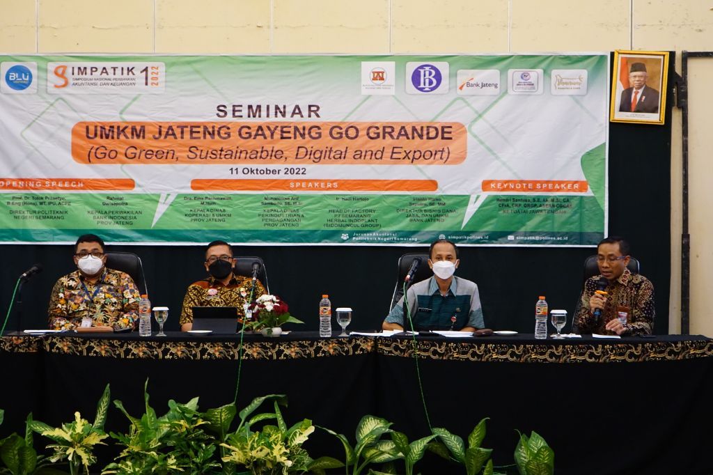 Seminar Nasional dan Call for Paper dengan tema UMKM Jateng Gayeng GO GRANDE (Go Green, Sustainable, Digital, dan Export) digelar Polines